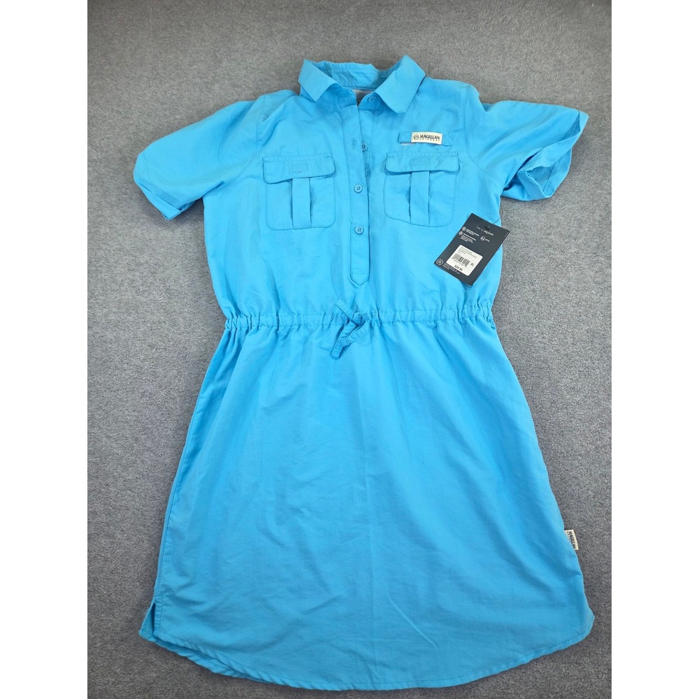 Magellan Girls XL 16 Blue Short Sleeve Fishing Hiking Dress Gorpcore NEW